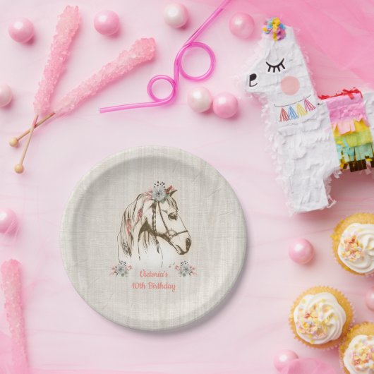 白いbohoの馬の誕生会の紙皿 ペーパープレート (パーティー)