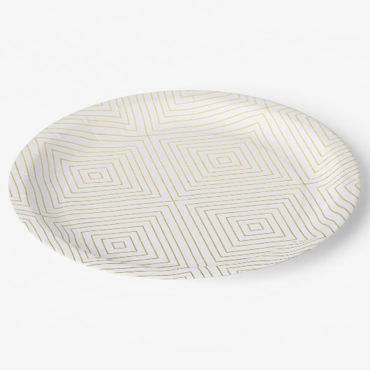 白いColのモダンで幾何学的な金ゴールドの正方形パターン ペーパープレート (アングル)