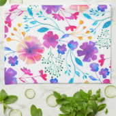 白いFluroの花模様の台所ふきん キッチンタオル (折り畳み)