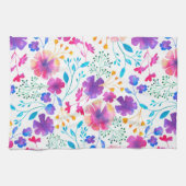 白いFluroの花模様の台所ふきん キッチンタオル (横)