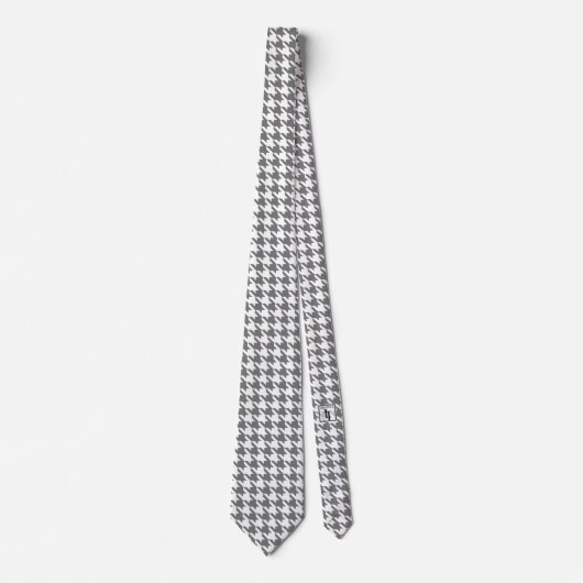 白いGray Pied de Poule Houndstooth ネクタイ (正面)