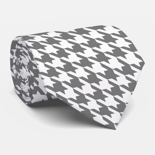 白いGray Pied de Poule Houndstooth ネクタイ (ロール)