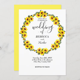 白いinviの上に美しい黄色シンプルのヒマワリ 招待状