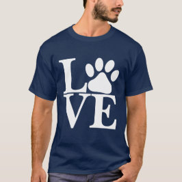 白いLOVEワードドッグパウズモチーフ Tシャツ