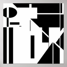 白いMCMに黒いシェイプの外観抽象芸術アート ポスター