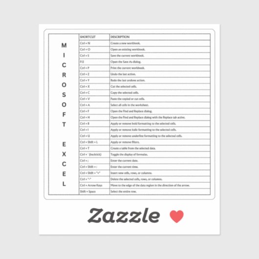 白いMicrosoft Excel Windowsショートカット鍵 シール (シート)