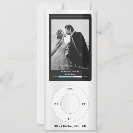 白いMP3ミュージックプレーヤーの結婚式 招待状 (正面)