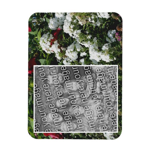 白いPhloxフラワーガーデンあなたの写真を追加 マグネット (縦)