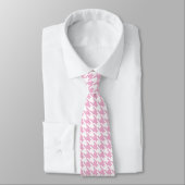 白いPink Pied de Poule Houndstooth ネクタイ (タイ)