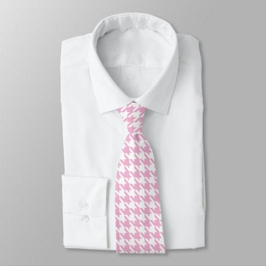 白いPink Pied de Poule Houndstooth ネクタイ (タイ)