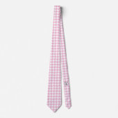 白いPink Pied de Poule Houndstooth ネクタイ (正面)
