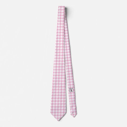 白いPink Pied de Poule Houndstooth ネクタイ (正面)