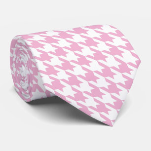 白いPink Pied de Poule Houndstooth ネクタイ