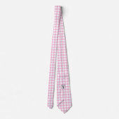 白いPink Pied de Poule Houndstooth ネクタイ (裏面)