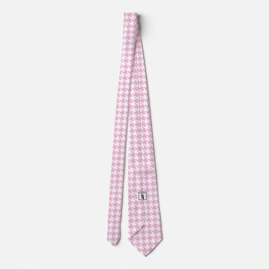 白いPink Pied de Poule Houndstooth ネクタイ (裏面)