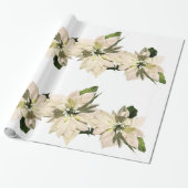 白いPointsettiaによってはクリスマスの休日が開花します ラッピングペーパー (アンロールド)