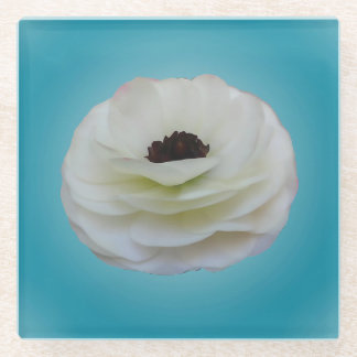 白いRanunculusの花ガラスのコースター ガラスコースター