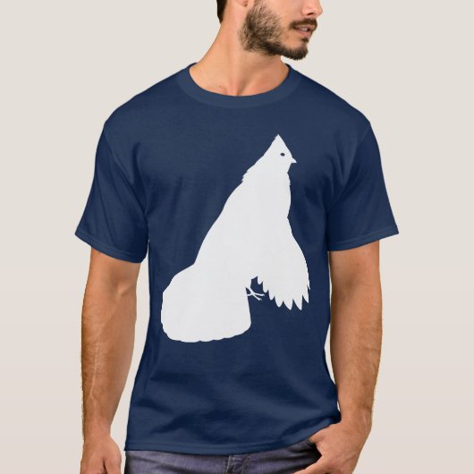 白いRuffedライチョウの鳥のプリント Tシャツ (正面)