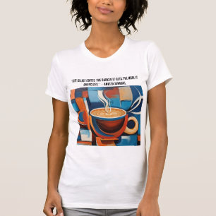 白いTシャツにコーヒー抽象芸術のコーヒーアートプリント Tシャツ