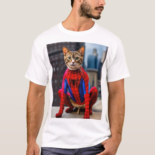 白いTシャツに猫のプリント Tシャツ (正面)