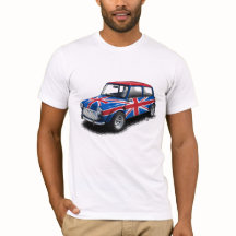 白いTシャツの英国国旗のクラシックな小型車