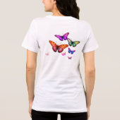 白いTシャツの表と裏に鮮やかな色彩の蝶々 トライブレンドTシャツ (裏面)