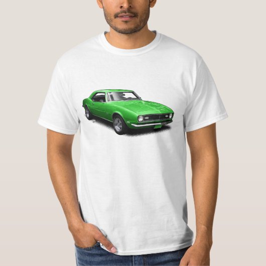 白いTシャツの青リンゴ色のCamaro Tシャツ (正面)