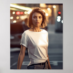 白いTシャツを着空白のた女性モデル ポスター