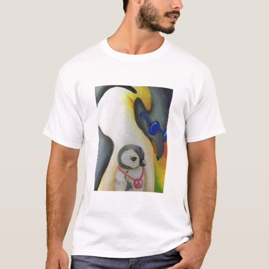 白いTシャツを絵を描いている素晴しいペンギン Tシャツ (正面)