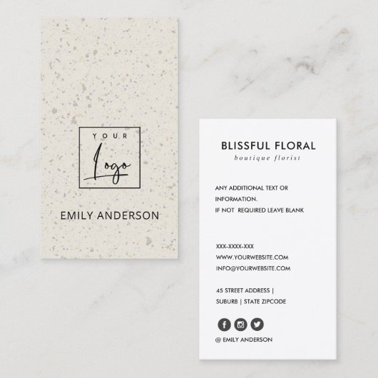 白いTERRAZZOテクスチミニマルャからロゴを追加 名刺 (正面/裏面)