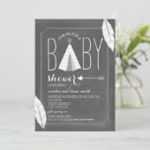 白いTipi + 羽のベビーシャワー 招待状 (スタンド正面)