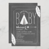 白いTipi + 羽のベビーシャワー 招待状 (正面/裏面)