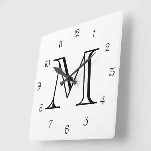 白いwccnのモノクロスクリプト番号 スクエア壁時計 (傾斜)