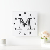 白いwccn上のモノグラム脂肪黒い数字 スクエア壁時計 (ホーム)