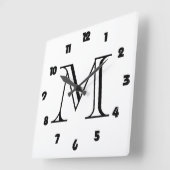 白いwccn上のモノグラム脂肪黒い数字 スクエア壁時計 (傾斜)