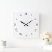 白いwccn上の黒いスクリプトのローマ数字 スクエア壁時計 (ホーム)