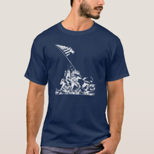 白いWWII硫黄島の旗の上昇 Tシャツ