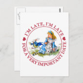 白うさぎが不思議の国でアリスのそばに駆け寄る ポストカード (正面/裏面)