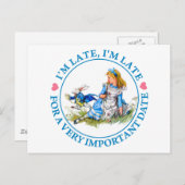 白うさぎが不思議の国のアリスのそばに駆け寄る ポストカード (正面/裏面)