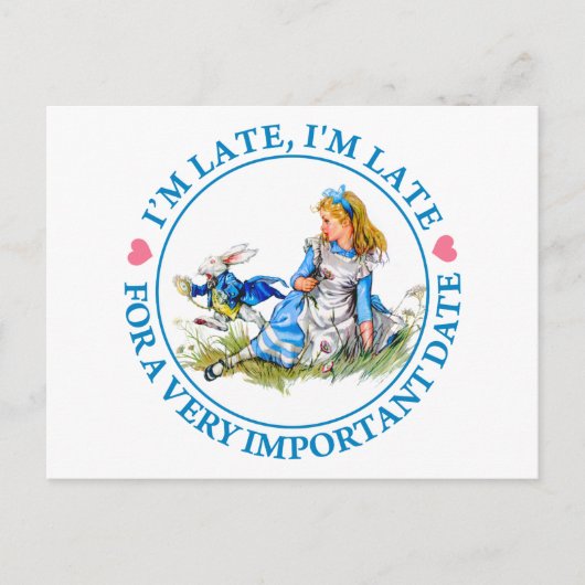 白うさぎが不思議の国のアリスのそばに駆け寄る ポストカード (正面)