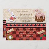 白うさぎのお茶のパーティーが遅れない誕生日 招待状 (正面/裏面)