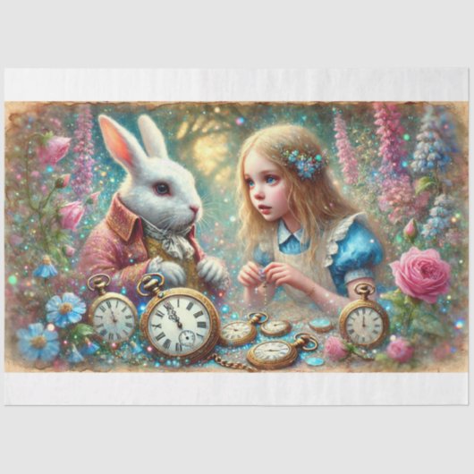 白うさぎのウッドランド時計聖域デクページ 薄葉紙 (正面)