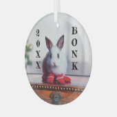 白うさぎオンアンティーク木製トランク ガラスオーナメント (正面左)