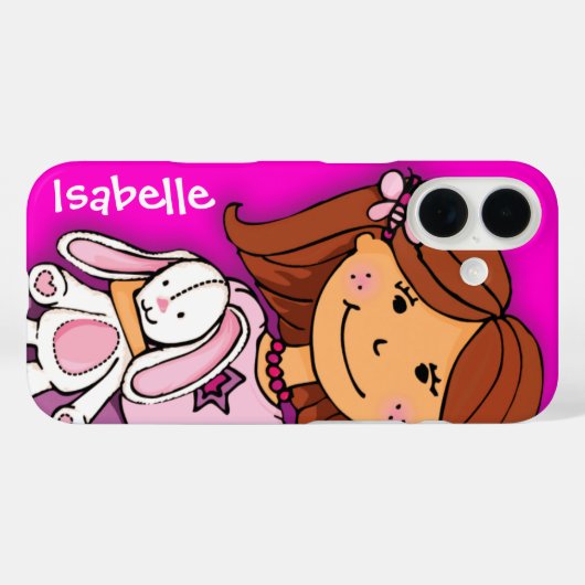 白うさぎピンクの名物ケースを握り締める女の子 Case-Mate iPhoneケース (裏面 (横))