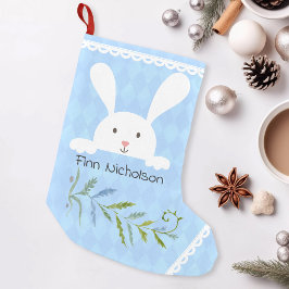 白うさぎブルーダイヤモンドのシェイプ スモールクリスマスストッキング