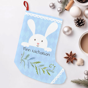 白うさぎブルーダイヤモンドのシェイプ スモールクリスマスストッキング