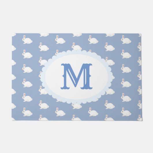 白うさぎモノグラーム ドアマット (正面)