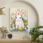 白うさぎ春の花ポスター ポスター