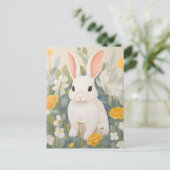 白うさぎ春の花 ポストカード (スタンド正面)