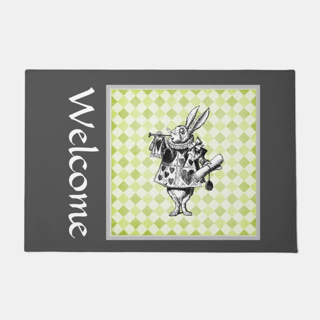 白うさぎ歓迎II ドアマット (正面)